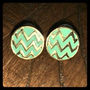 Chevron Mint Green & Gold Stud Earrings